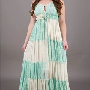 NWOT Seafoam Green/Cream/Gold Striped Maxi Dress